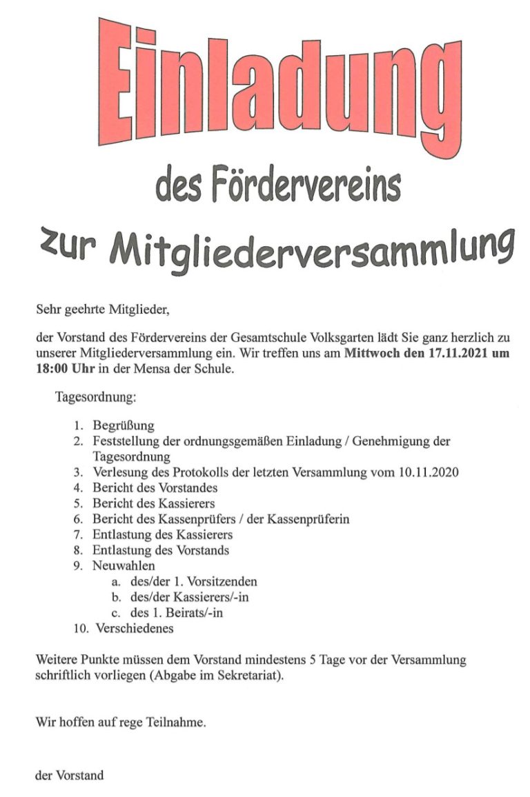 Mitgliederversammlung Förderverein